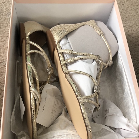 Gold blingy strappy flat sandals never worn - Picture 2 of 3